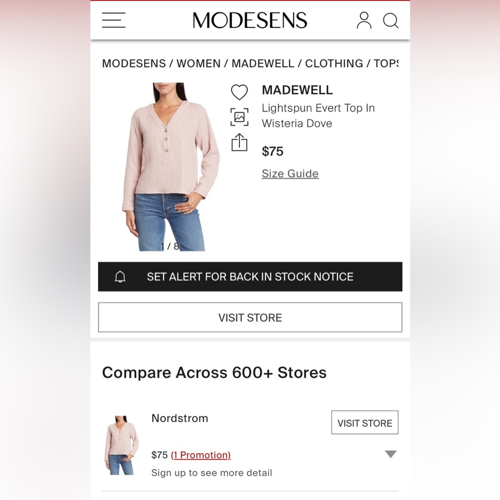 SOLD Madewell Lightspun Evert Top In Wisteria Dove - Picture 11 of 11